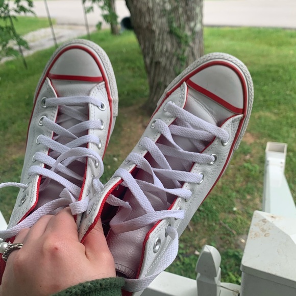 White and Red Leather Converse - Picture 5 of 11